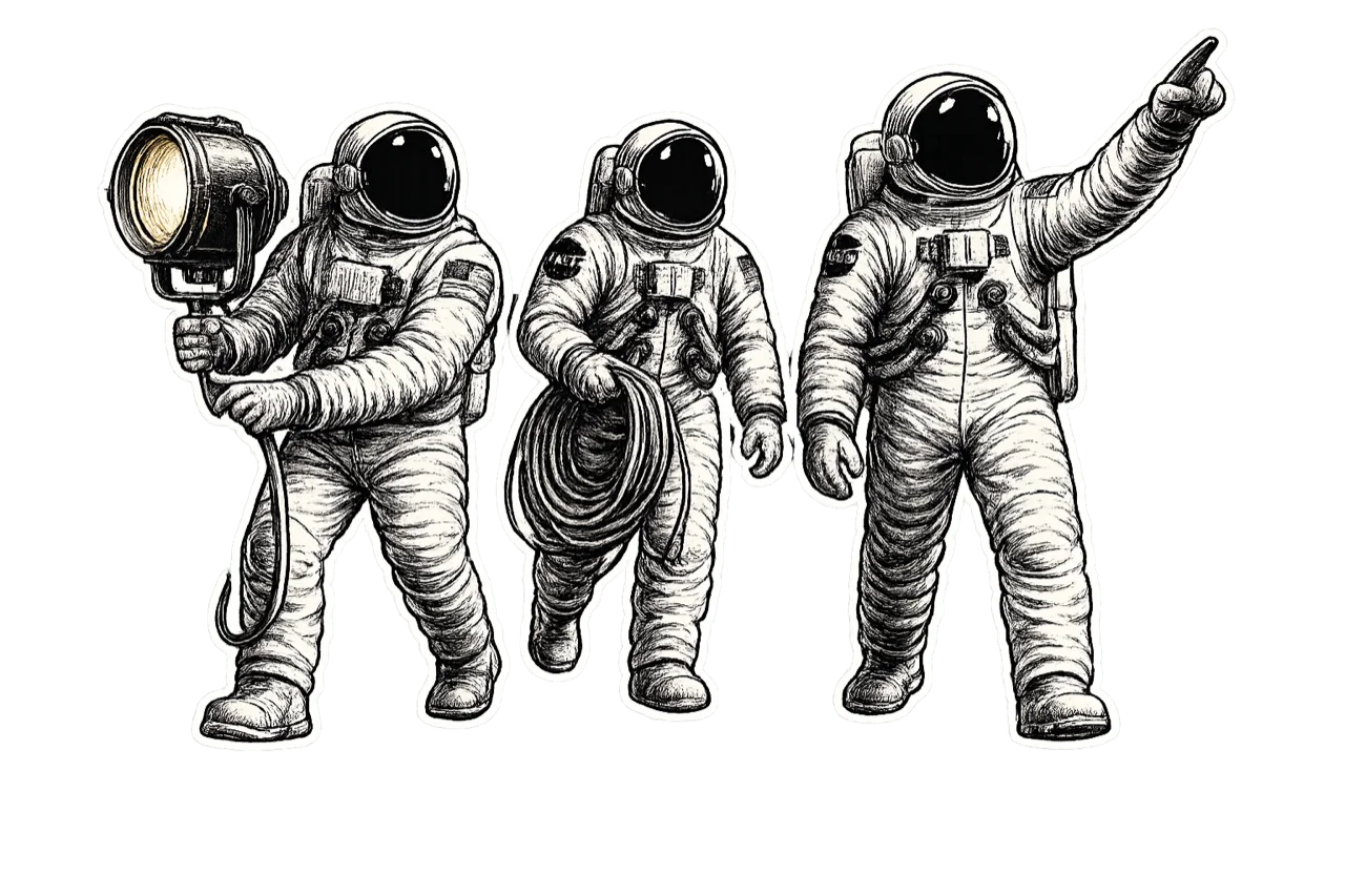 ASTRA astronauti — světlo, kabeláž, koordinace